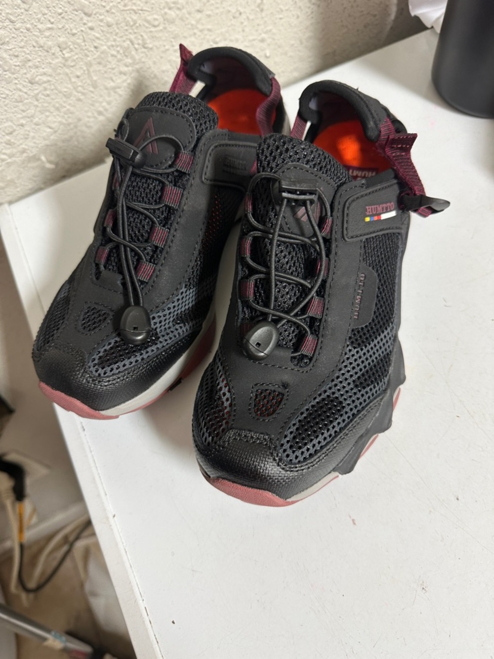 Women's Black and Burgundy Slip-On Mesh Sneakers